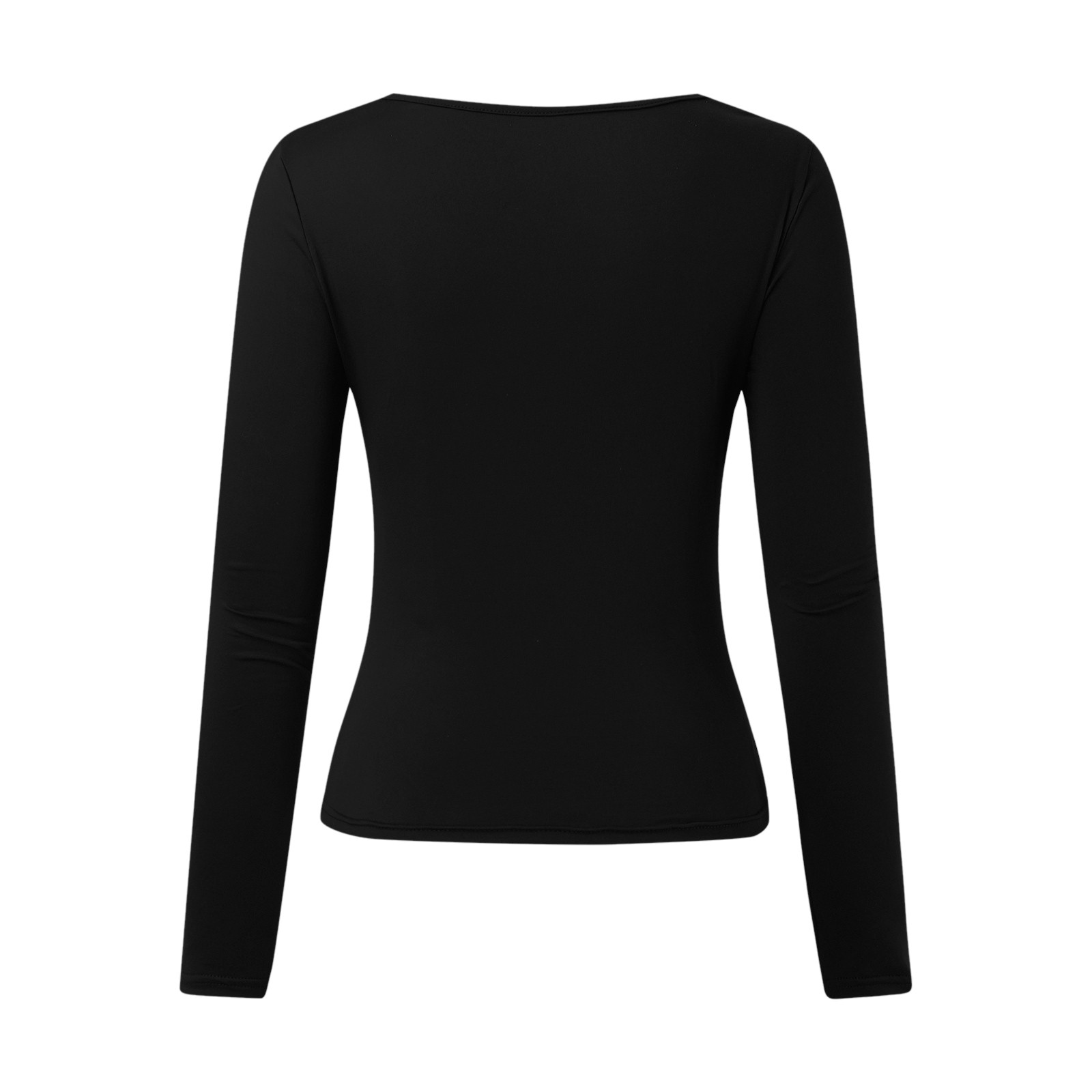 thumbnail image 5 of Tops ajustados para mujer: top corto de manga larga y cuello redondo, básico, ajustado, mezcla de poliéster, para entrenamiento/yoga/informal, tallas S-XL, 5 of 5